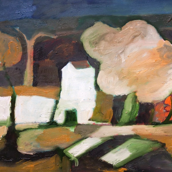 Blossom Tree Farm, Landscape Oil Painting, Yorkshire Painting, Original Oil Painting, ElizabethAFox