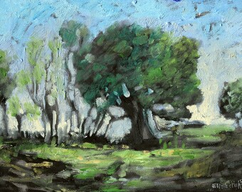 Old Oak Tree, Original Oil Painting, Fine Art - Modern Painting, ElizabethAFox, Tree Painting