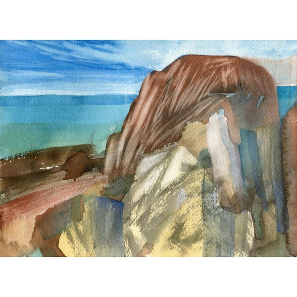 Iceland Morning Coast, Watercolour Painting, Landscape Painting, Contemporary Art, ElizabethAFox