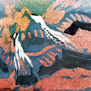 Two Herons, ElizabethAFox, Nature Painting, Bird Painting,