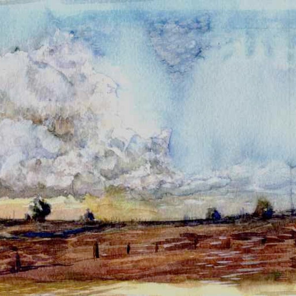 Original Watercolour, Late Summer Fields, Landscape Picture, Fine Art Painting, ElizabethAFox, Summer Painting, 19 x 16 cm