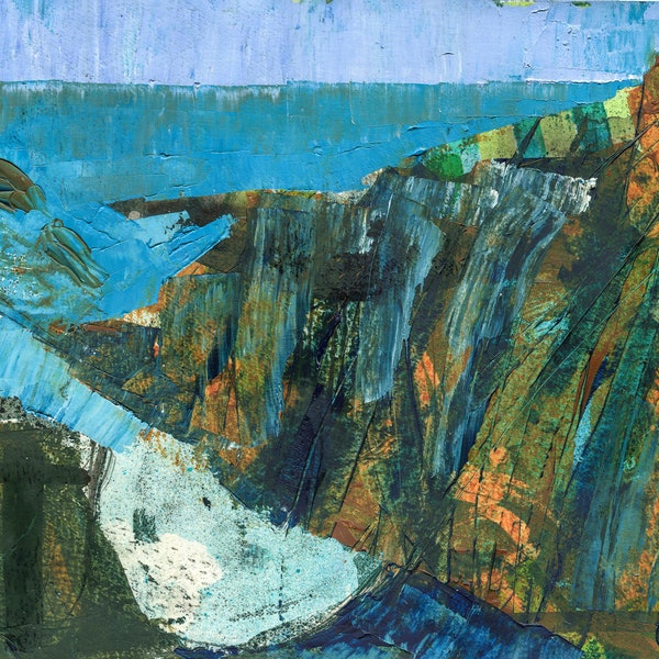 Rugged Coast 2, Landscape Abstract, Original Fine Art, Oil Painting, Ocean Picture, ElizabethAFox, 42 x 30 cm