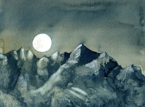 Iceland Painting Mountain Moon 2 Mountain Painting Night Etsy