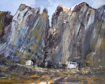 Mountain Painting,  Perched Refuge 2, Dolomite Painting, Fine Art, Landscape Painting, ElizabethAFox, 84 x 61 cm