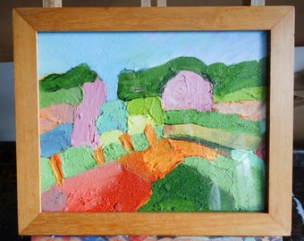 Framed original, Pink Farm, Landscape Painting, Fine Art, Original Landscape, ElizabethAFox, Oil Painting