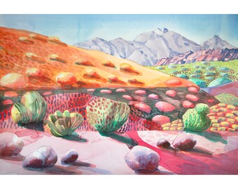 Teide High Plateau 2, Tenerife, Watercolour  Painting, Teide Volcano, Original Art, Elizabetha Fox