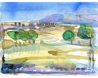 Blue Manifold Valley, Landscape Watercolour, Landscape Painting, Fine Art, ElizabethAFox