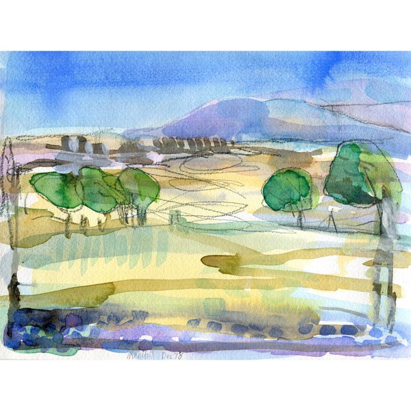 Blue Manifold Valley, Landscape Watercolour, Landscape Painting, Fine Art, ElizabethAFox
