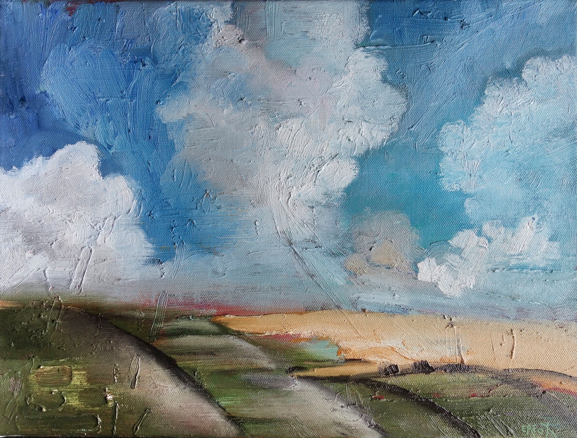 Cumulus Clouds Landscape Oil Original Oil Painting Fine Etsy