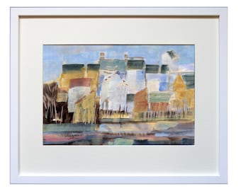 Harbour Houses, Landscape Painting, Original Watercolour, Framed, Ready to Hang