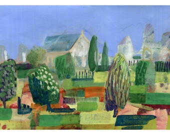 Garden with Topiary, Original Watercolour Painting, Landscape Painting, Original Fine Art, Cottage Painting
