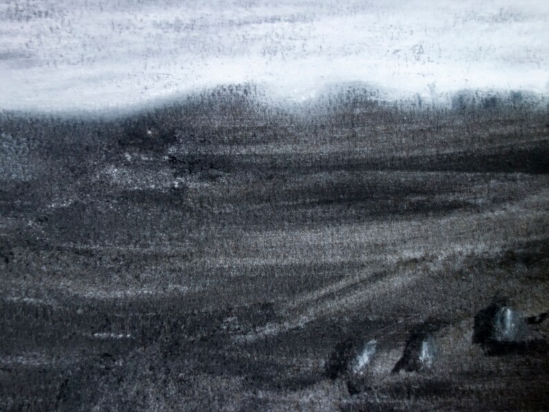 Landscape Drawing , Cliff Path with Trees, Large Charcoal Drawing, Landscape Picture zdjęcie 5