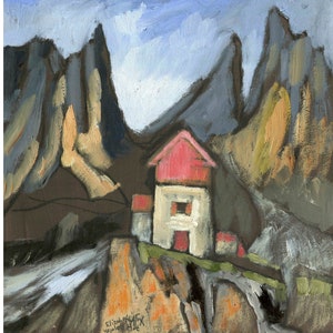 Cabana Vajolet, Dolomitas, Pintura a Óleo, Pintura em Dolomita, Belas Artes, Pintura de Paisagem, ElizabethAFox