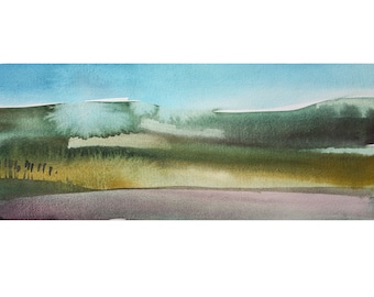 Watercolour Painting, Green Fells, Lake District, Panorama Painting, Watercolour Landscape, ElizabethaFox