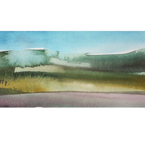 Watercolour Painting, Green Fells, Lake District, Panorama Painting, Watercolour Landscape, ElizabethaFox