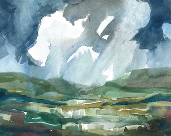 Light on the Marshes, Original Landscape, Watercolour Painting on heavy watercolour paper, Elizabetha Fox