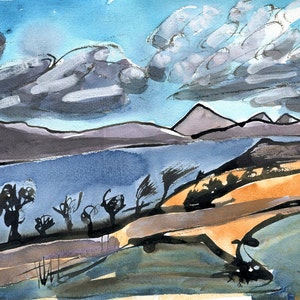 SKYE LOCH EVENING - Pittura ad acquerello originale - Paesaggio montano - Isola di Skye - Belle Arti - ElizabethAFox - Skye Serie 1