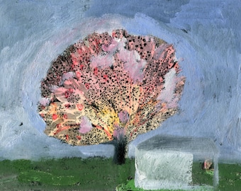 Landscape Painting, Blossom Tree Cottage, Fine Art, Original Landscape, 210 mm x 297 mm ,, Oil Painting