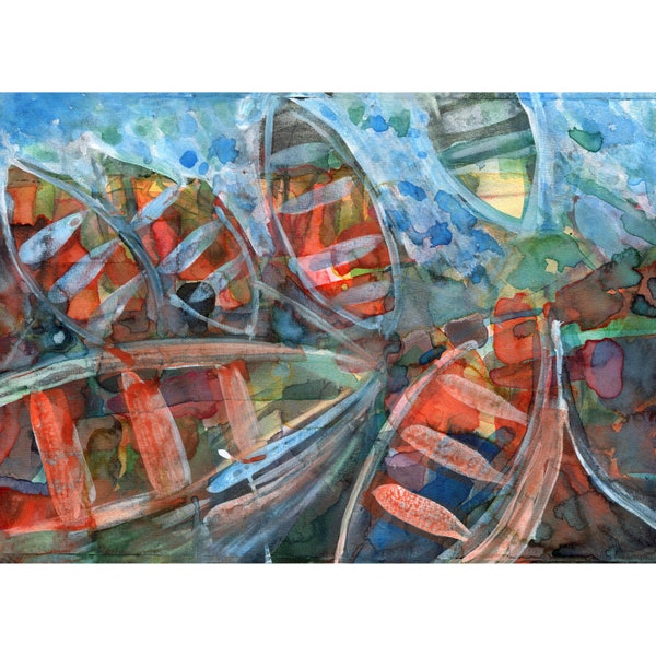 FISHING BOATs 1 - Abstract Watercolour - Fine Art - Watercolour Painting - Contemporary Art - Whitby Harbour - ElizabethAFox
