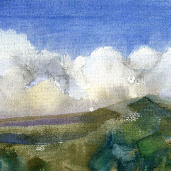 Curlew Country, Watercolour Painting, Landscape Painting, ElizabethAFox, 21 x 29 cm