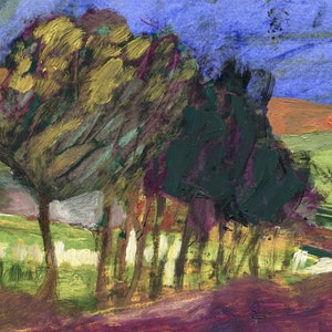 Pintura de paisaje, Fila de árboles, Bellas Artes, Paisaje original, ElizabethAFox, Pintura al óleo