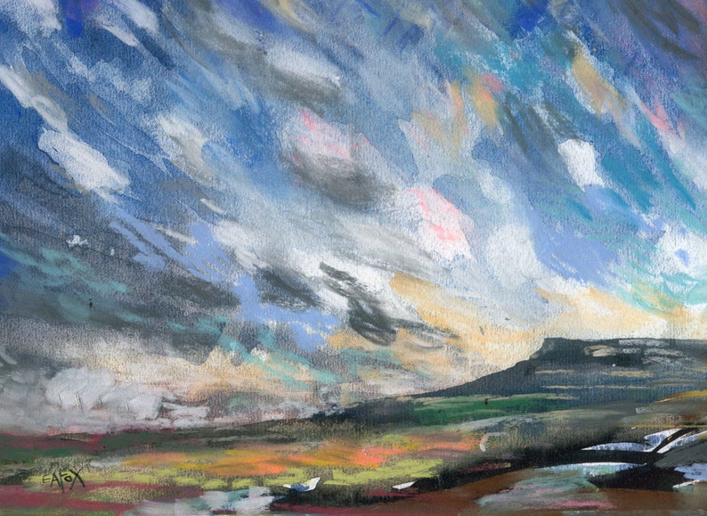 Framed Original Art Pennine Pastel New item Clouds Landscape Popularity Painting