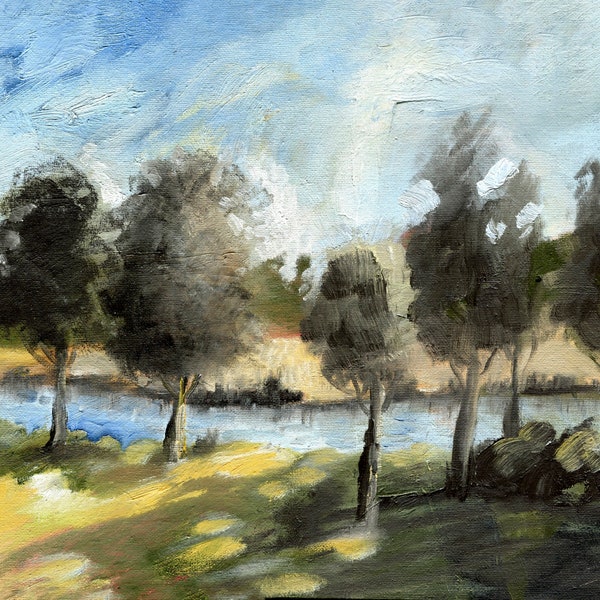 By The River,  Landscape Oil, Original Oil Painting, Fine Art, Modern Painting, ElizabethAFox