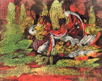 MANDARIN DUCK - Original Wax Resist - Bird Painting - ElizabethAFox - Nature Painting
