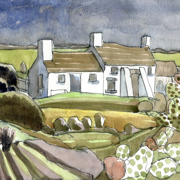 Landscape Watercolour, Cottage at Porth Clais, Original Fine Art, Watercolour Painting, Cottage Picture, ElizabethAFox