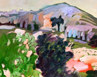 Pintura al óleo de paisaje, Vista desde el jardín, Pintura de Yorkshire, Pintura al óleo original, ElizabethAFox