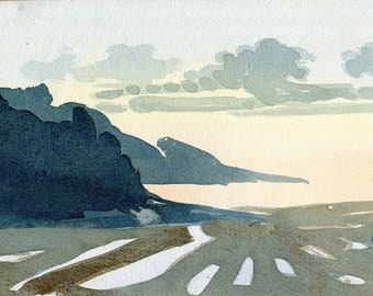 Morning Coast, Watercolour Painting, Landscape Painting, Contemporary Art, ElizabethAFox