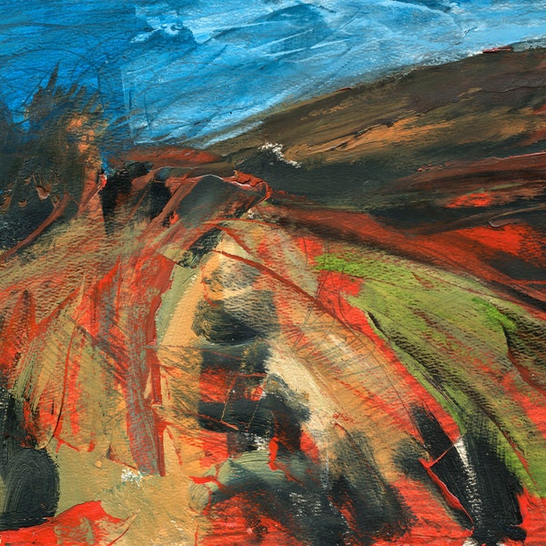 Iceland Painting, Red Green Land, Abstract Painting, Original Oil, ElizabethAFox, Fine Art, Landscape Oil