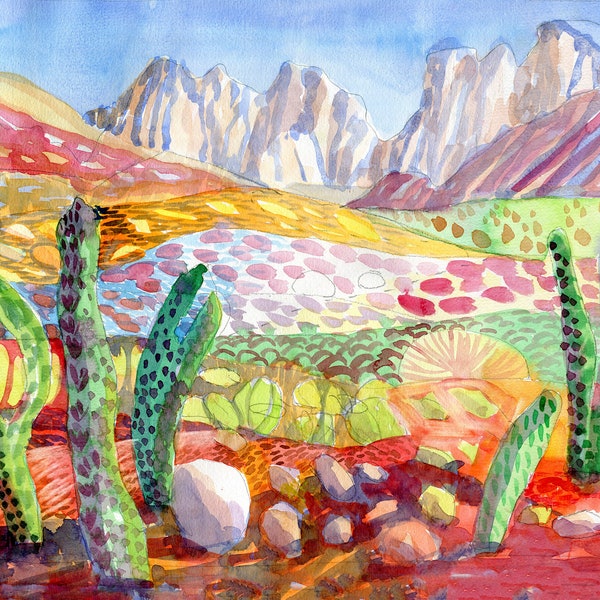 Large Watercolour Painting, Paradise Plateau, Landscape Art, Fine Art Painting, Tenerife Painting, ElizabethAFox