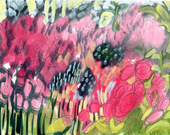 Blumenmalerei, Garden Riot, Fine Art. Original Landschaft, Aquarell Malerei, ElizabethAFox, Garten Malerei