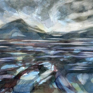Water Land, Islanda Pittura, Paesaggio Acquerello, ElizabethA Fox, Arte Originale
