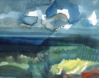 Sunlight by the Sea, Original Watercolour, Landscape Picture, Fine Art Painting, ElizabethAFox, Summer Painting