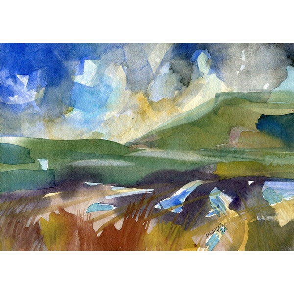 Langfield Edge, Watercolour Painting, Landscape Painting, ElizabethAFox, 21 x 29 cm