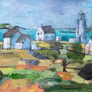 Clifftop Lighthouse, Original Fine Art, Oil Painting, Ocean Picture, ElizabethAFox