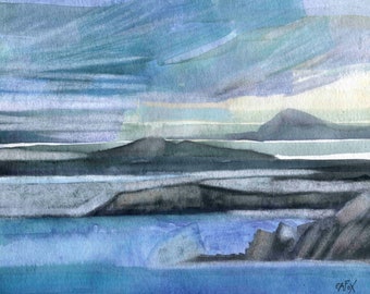 Kleine Kunst, Island Malerei, LAKE MYVATN, Original Aquarell, zeitgenössische Malerei, Landschaftsmalerei