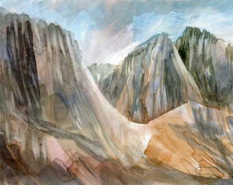 PULPIT ROCK, Scafell Crag, Englischer Seenplatte, Aquarell Original, Fine Art - Berglandschaft, Landschaftsmalerei