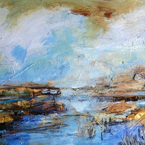Sonho de maré baixa, Paisagem abstrata, Belas artes originais, Pintura a óleo, Imagem do oceano, ElizabethAFox, 42 x 30 cm