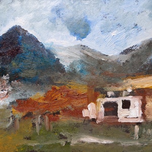 Tiny Mountain Hut, Landscape Oil Painting,  Original Oil Painting