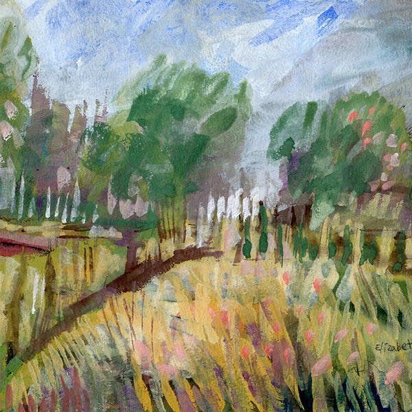 The Summer Garden,  Fine Art. Original Landscape, Watercolour Painting, ElizabethAFox, Garden Painting