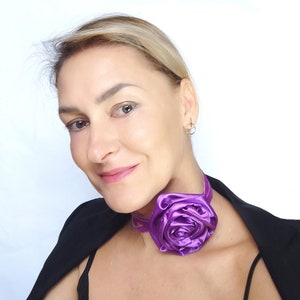 Lilac Velvet Big Flower Choker / Boho Rose Necklace / Vintage Necklace / Bridesmaid Jewelry Gift Choker / Romantic Rose Necklace