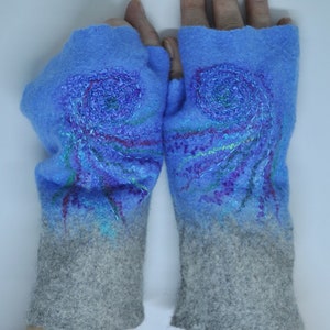 Felted mittens,fingerless mittens,fingerless gloves,wool mittens,long gloves, hand made,cozy woolen hand warmers. image 1