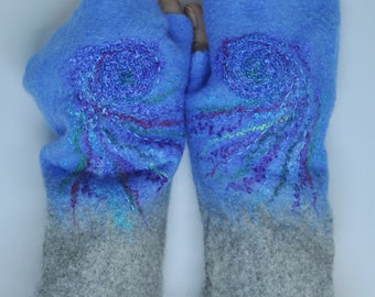 Felted mittens,fingerless mittens,fingerless gloves,wool mittens,long gloves, hand made,cozy  woolen hand warmers.