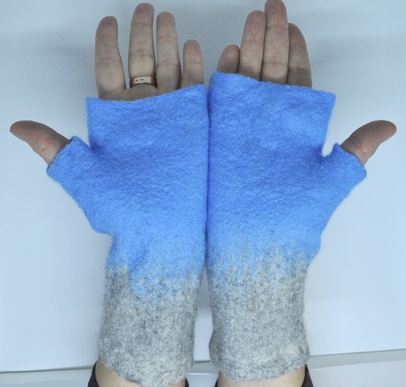 Felted mittens,fingerless mittens,fingerless gloves,wool mittens,long gloves, hand made,cozy woolen hand warmers. image 4