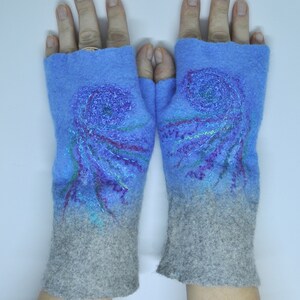 Felted mittens,fingerless mittens,fingerless gloves,wool mittens,long gloves, hand made,cozy woolen hand warmers. image 6