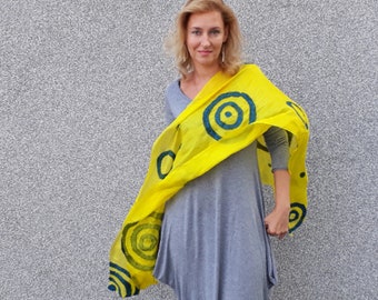 Nuno felted silk scarf, nuno felted shawl, felted scarf, yellow scarf, wrap scarf