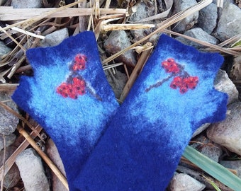 Felted mittens, fingerless mittens, fingerless gloves, wool felt mittens, Hand felted, long gloves, hand made,cozy woolen hand warmers.